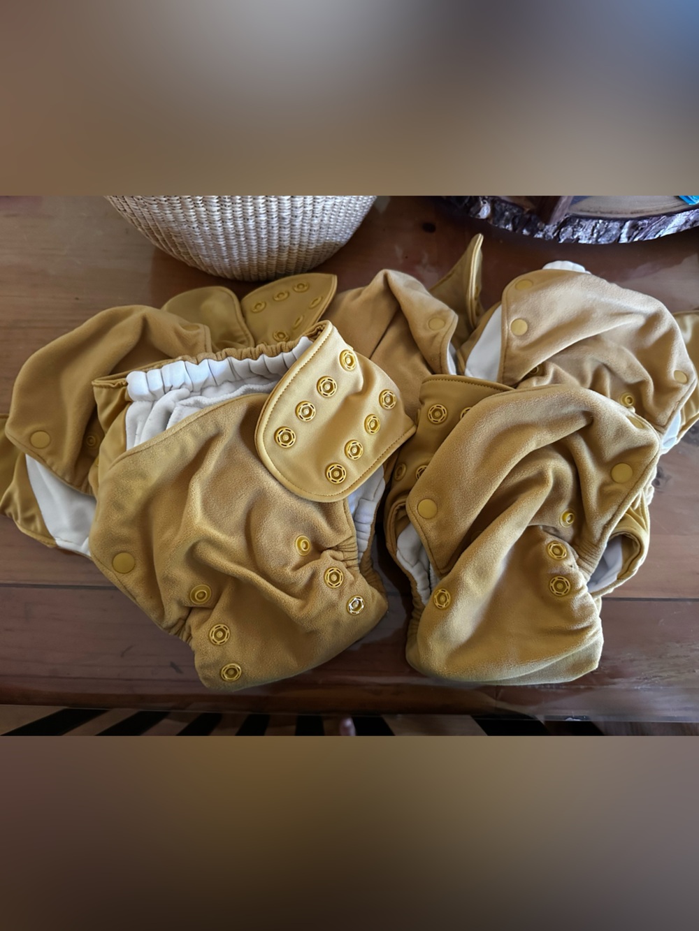 5 GroVia AIO Buttah Cloth Diapers in mustard with Snap Fasteners